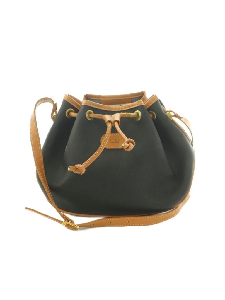 Dior Shoulder Bag Drawstring Navy Brown